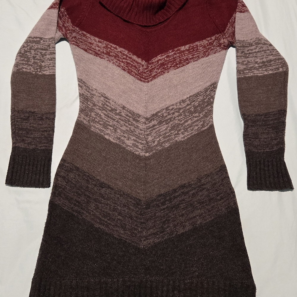 BCX Burgundy and Gray Chevron Turtleneck Sweater Dress